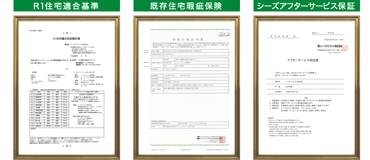 R1住宅適合基準／既存住宅瑕疵保険／シーズアフターサービス保証